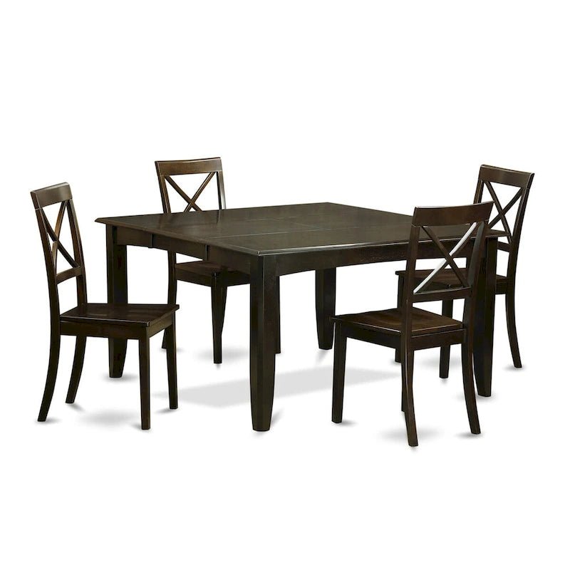 Ensemble de meubles de salle à manger East West Furniture comprenant une table de cuisine carrée avec rallonge papillon et 4 chaises de salle à manger, Cappuccino