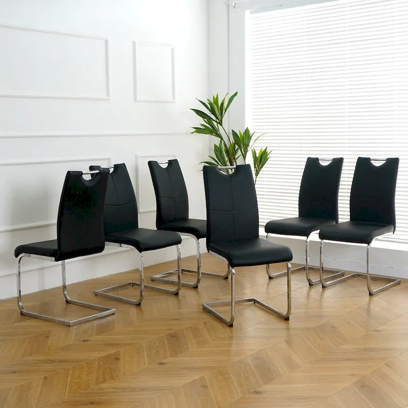 Lot de 6 chaises de salle à manger avec assise rembourrée en similicuir, revêtues de pieds en métal chromé