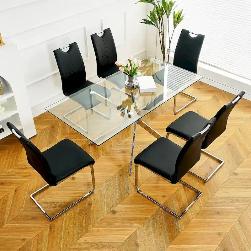 Lot de 6 chaises de salle à manger avec assise rembourrée en similicuir, revêtues de pieds en métal chromé