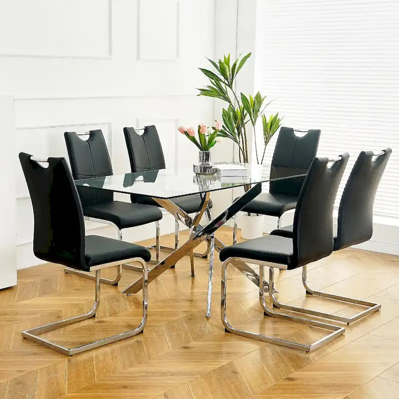 Lot de 6 chaises de salle à manger avec assise rembourrée en similicuir, revêtues de pieds en métal chromé