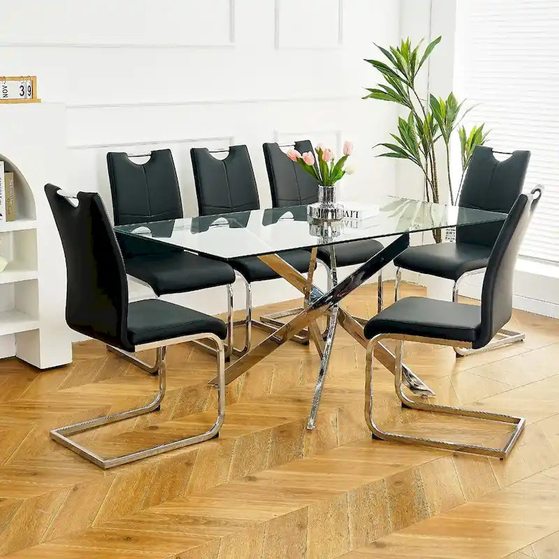 Lot de 6 chaises de salle à manger avec assise rembourrée en similicuir, revêtues de pieds en métal chromé