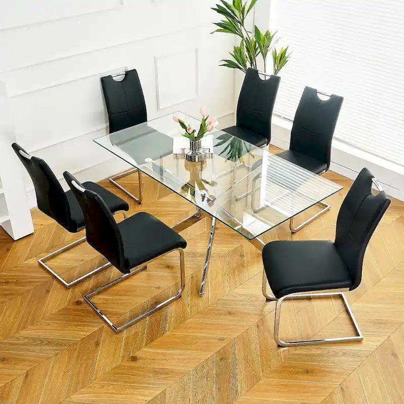 Lot de 6 chaises de salle à manger avec assise rembourrée en similicuir, revêtues de pieds en métal chromé
