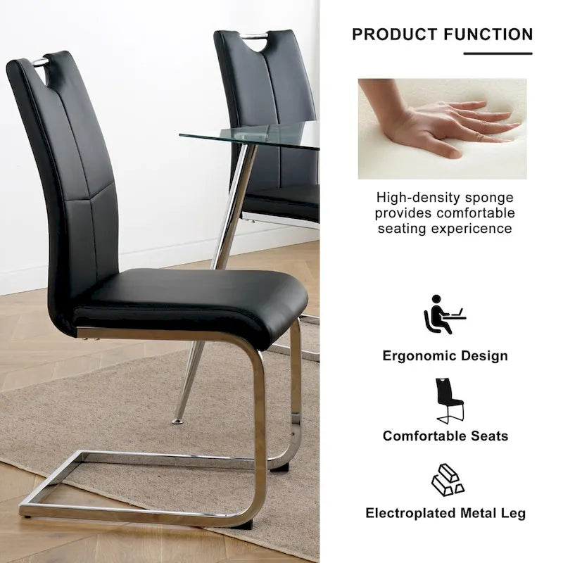 Lot de 6 chaises de salle à manger avec assise rembourrée en similicuir, revêtues de pieds en métal chromé