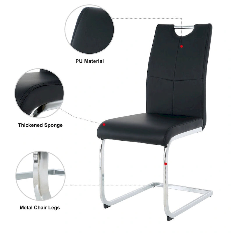 Lot de 6 chaises de salle à manger avec assise rembourrée en similicuir, revêtues de pieds en métal chromé