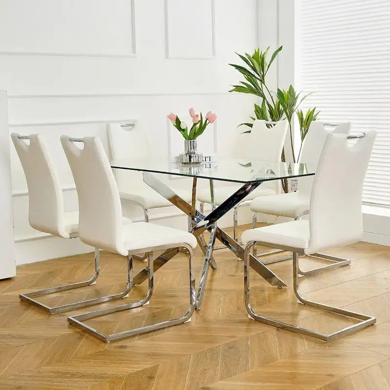 Lot de 6 chaises de salle à manger avec assise rembourrée en similicuir, revêtues de pieds en métal chromé