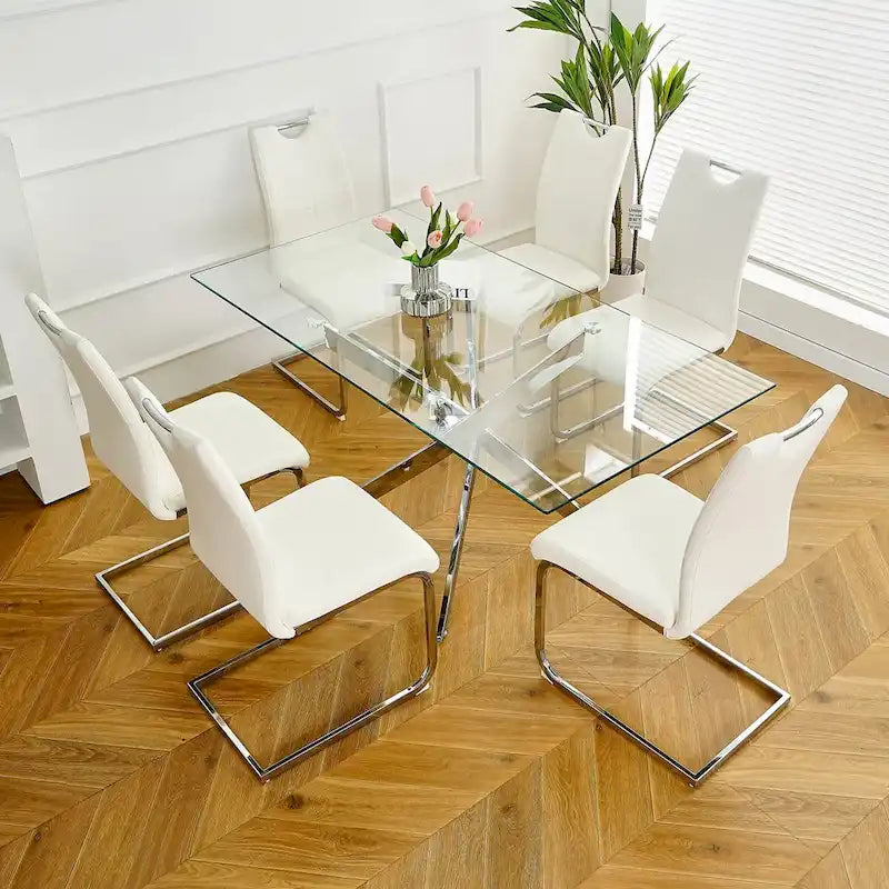 Lot de 6 chaises de salle à manger avec assise rembourrée en similicuir, revêtues de pieds en métal chromé