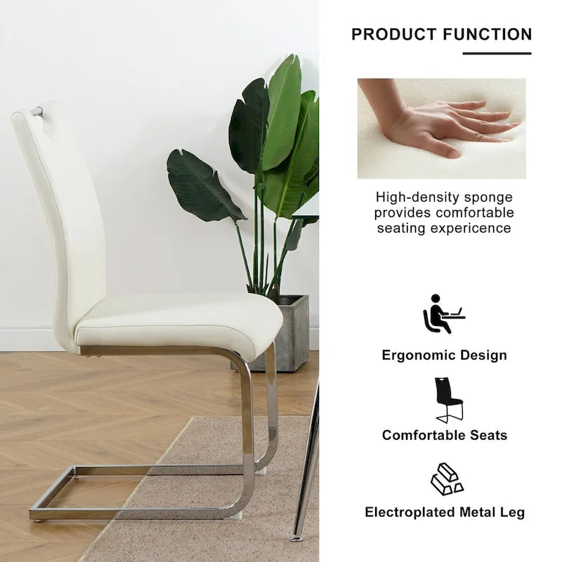 Lot de 6 chaises de salle à manger avec assise rembourrée en similicuir, revêtues de pieds en métal chromé