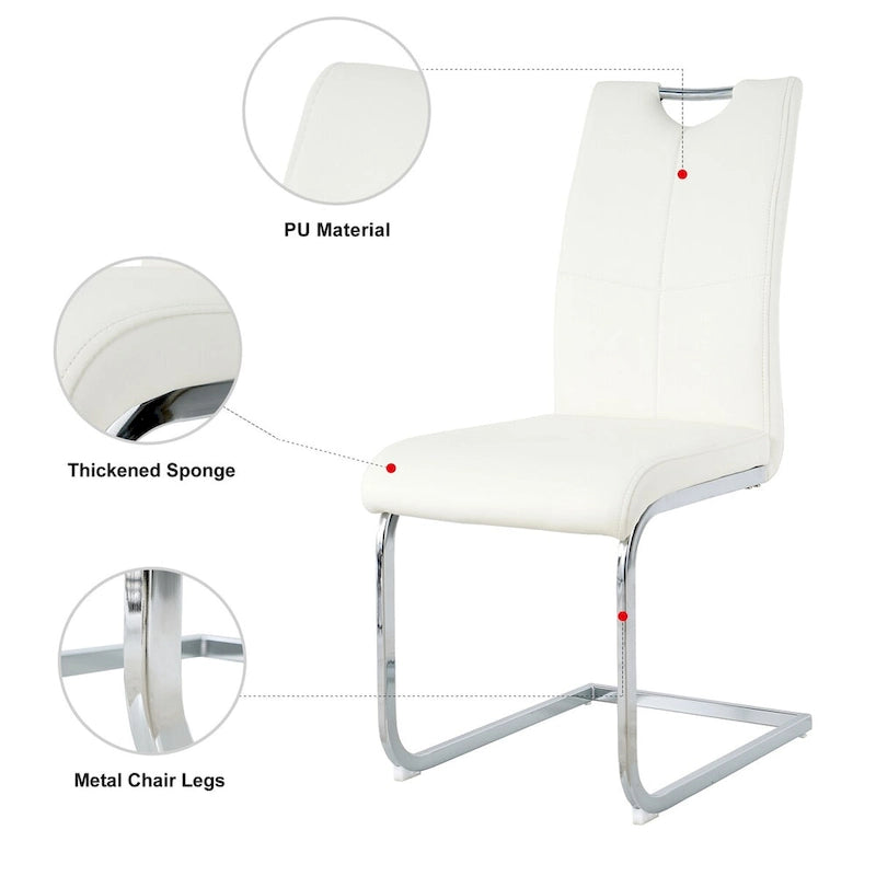Lot de 6 chaises de salle à manger avec assise rembourrée en similicuir, revêtues de pieds en métal chromé