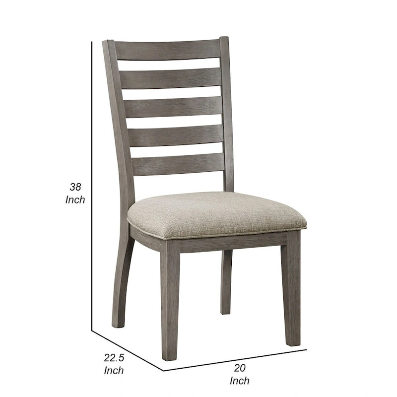 Lot de 2 chaises de salle à manger Trea de 58 cm, dossier échelle, gris, assise coussinée beige
