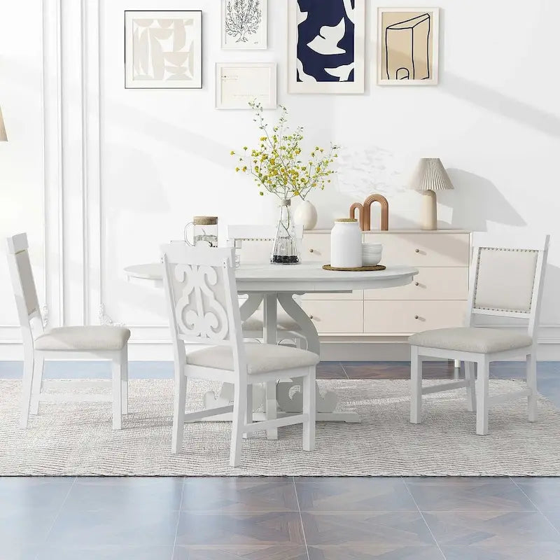 Ensemble de salle à manger extensible traditionnel 58 avec 4 chaises rembourrées