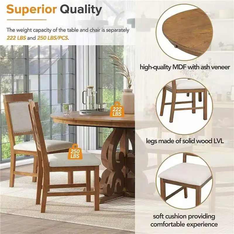 Ensemble de salle à manger extensible traditionnel 58 avec 4 chaises rembourrées