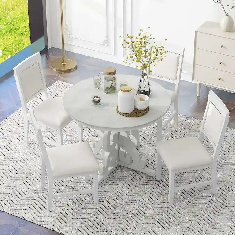 Ensemble de salle à manger extensible traditionnel 58 avec 4 chaises rembourrées