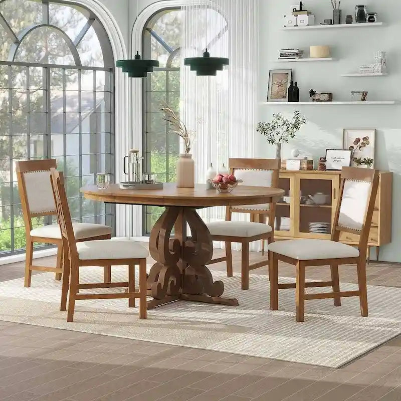 Ensemble de salle à manger extensible traditionnel 58 avec 4 chaises rembourrées