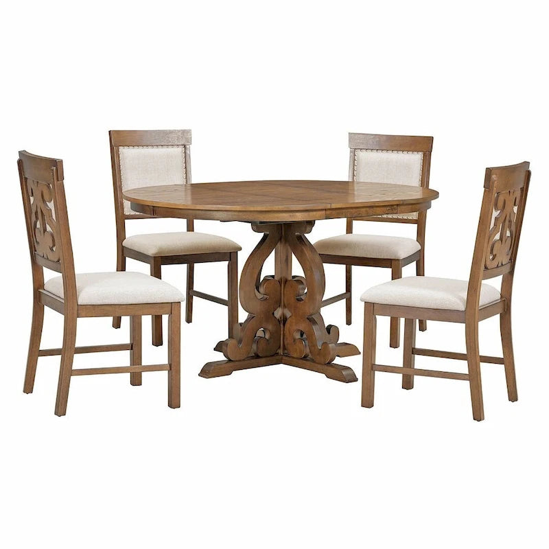 Ensemble de salle à manger extensible traditionnel 58 avec 4 chaises rembourrées