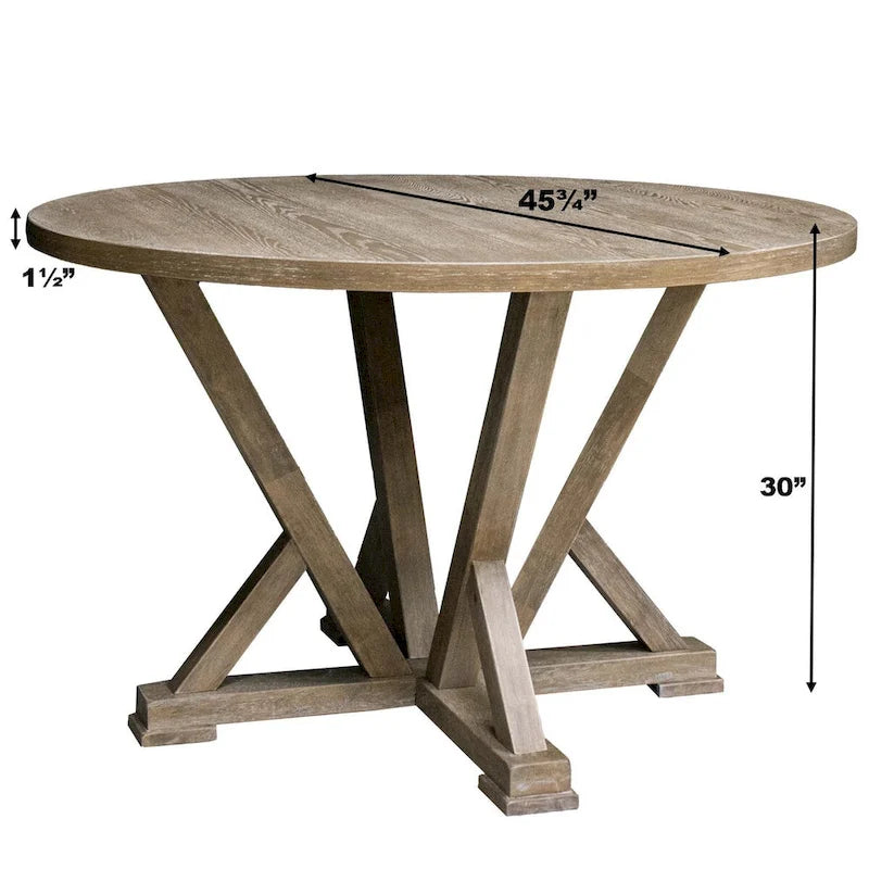 Ensemble de salle à manger 5 pièces, table ronde en bois massif, style rustique de ferme moderne, aspect vieilli