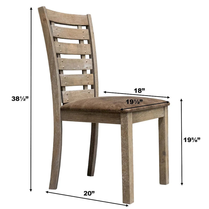 Ensemble de salle à manger 5 pièces, table ronde en bois massif, style rustique de ferme moderne, aspect vieilli