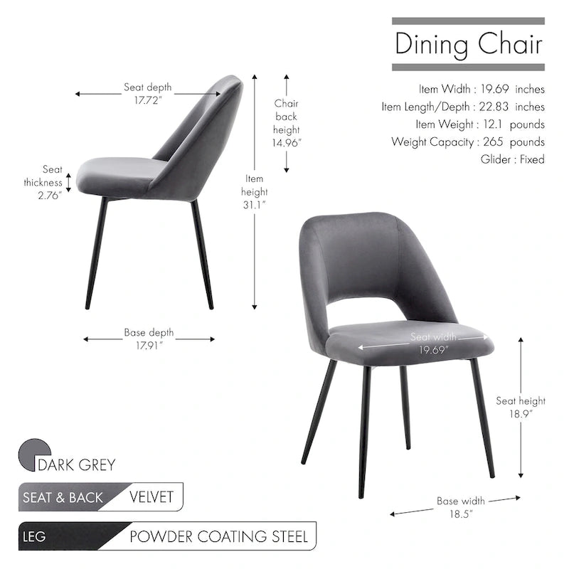 Chaises de salle à manger Porthos Home Orde en velours avec pieds en acier, lot de 2