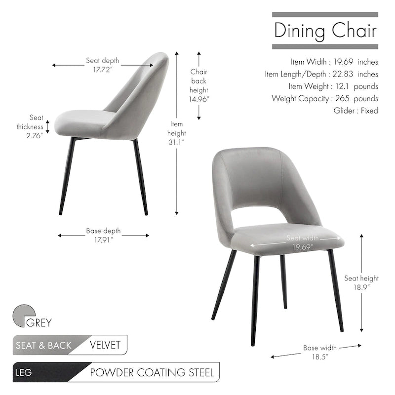 Chaises de salle à manger Porthos Home Orde en velours avec pieds en acier, lot de 2