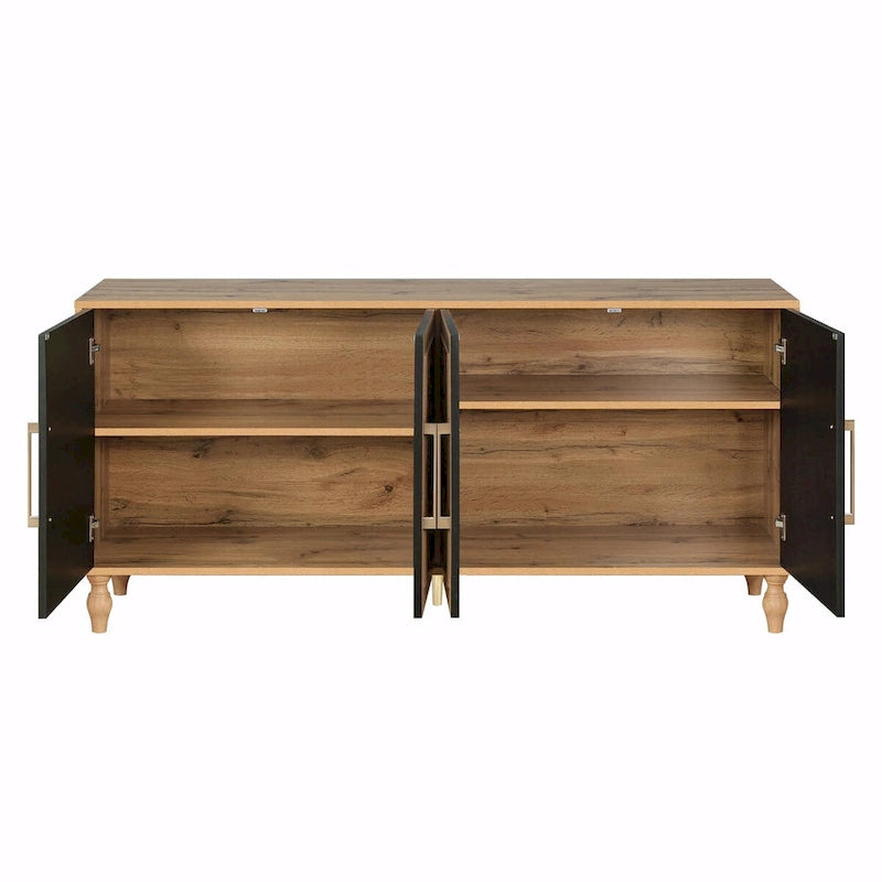 Grande armoire de rangement avec portes sculptées de fleurs et poignées métalliques