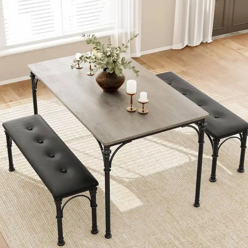 Ensemble Table à Manger pour 4 avec 2 Bancs Rembourrés
