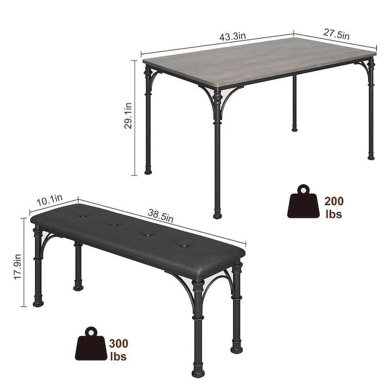 Ensemble Table à Manger pour 4 avec 2 Bancs Rembourrés