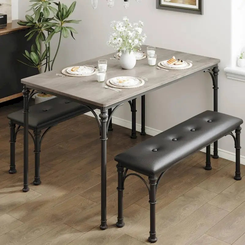 Ensemble Table à Manger pour 4 avec 2 Bancs Rembourrés