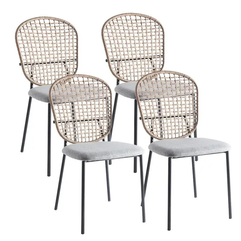 Lot de 4 chaises de salle à manger sans accoudoirs en rotin, avec revêtement en velours et piètement métallique