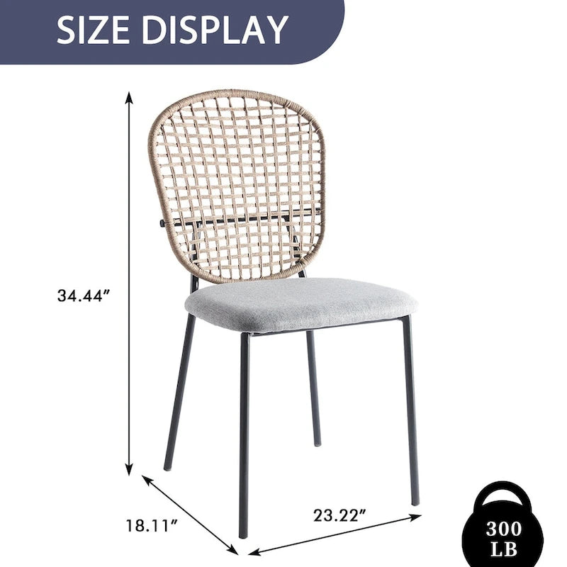 Lot de 4 chaises de salle à manger sans accoudoirs en rotin, avec revêtement en velours et piètement métallique