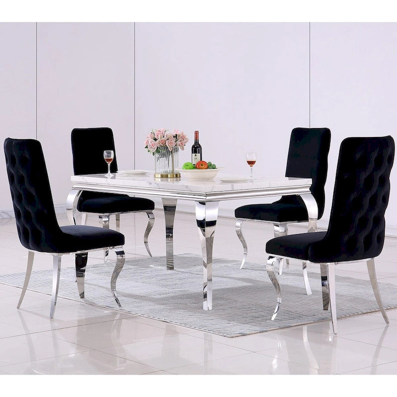 Chaises de salle à manger noires et argentées avec velours doux et pieds en métal