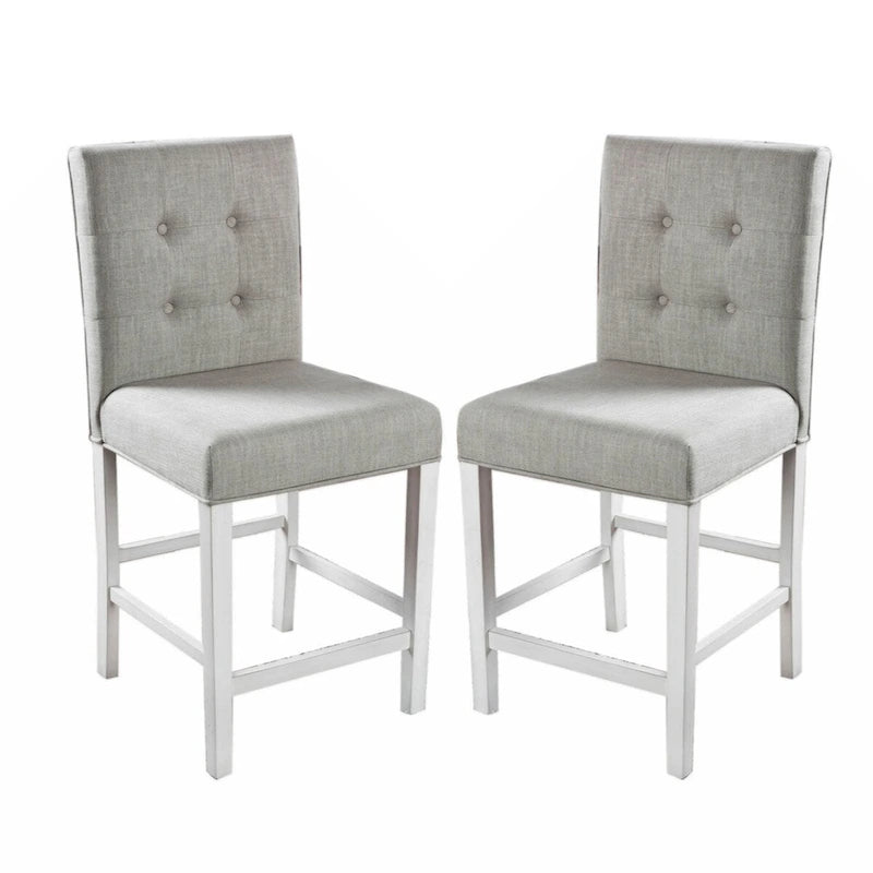 Lot de 2 chaises de comptoir en tissu de couleur blanc antique et gris clair