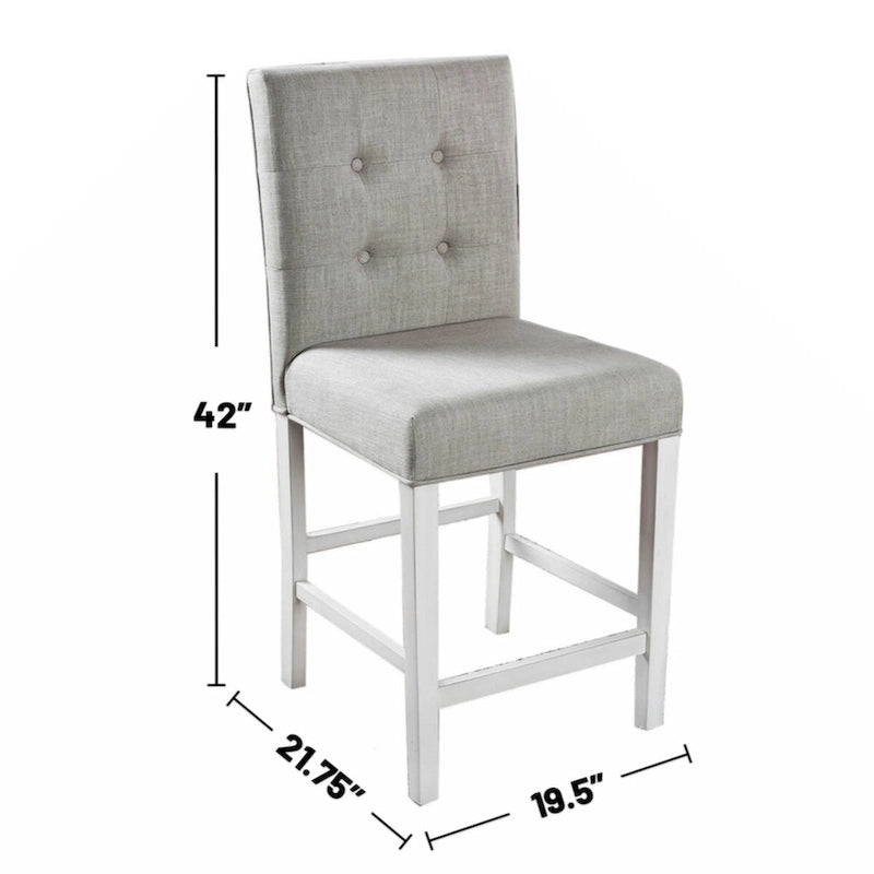 Lot de 2 chaises de comptoir en tissu de couleur blanc antique et gris clair