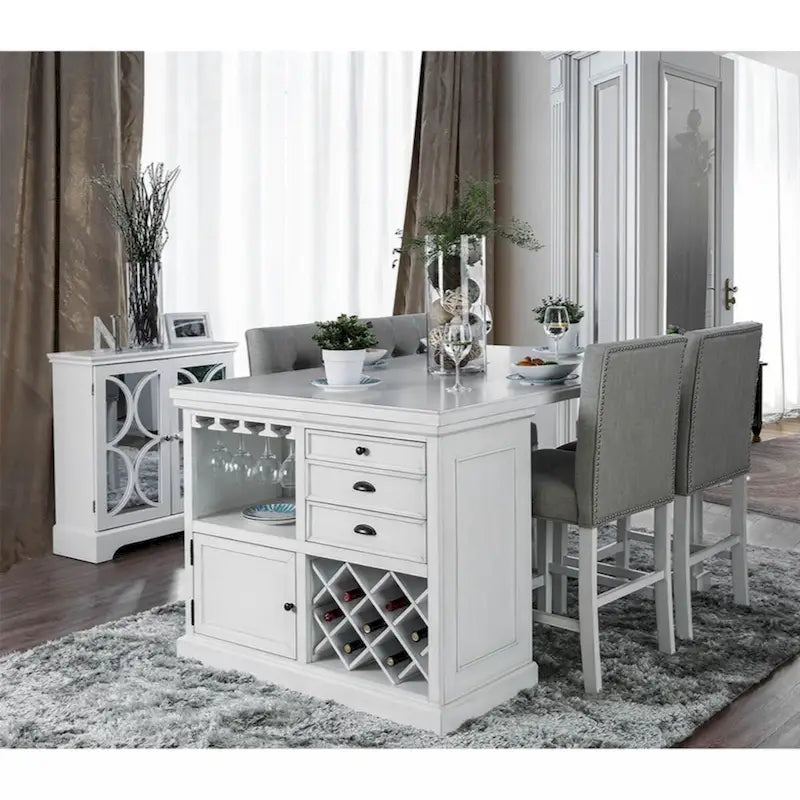 Lot de 2 chaises de comptoir en tissu de couleur blanc antique et gris clair
