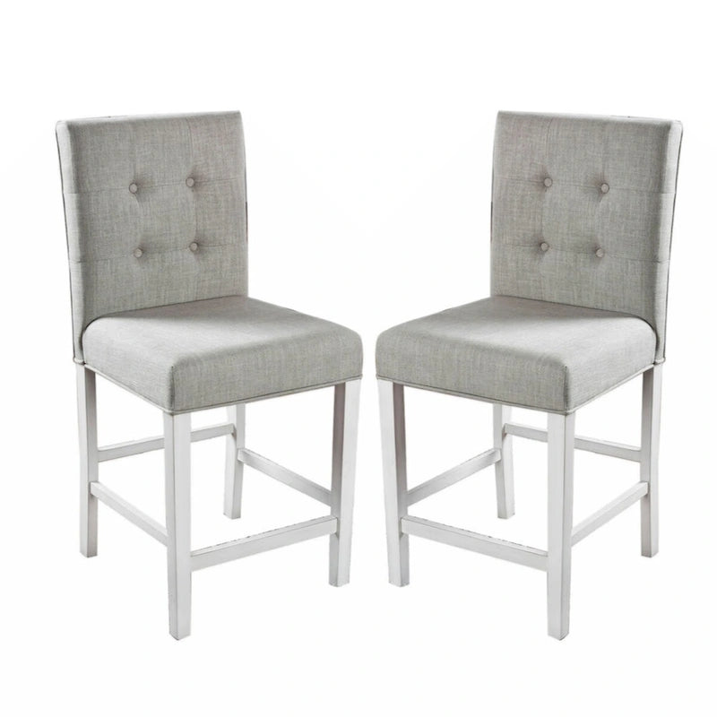 Lot de 2 chaises de comptoir en tissu de couleur blanc antique et gris clair