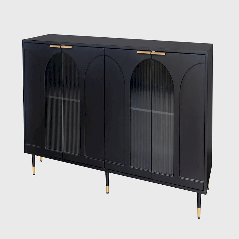 Meuble Vitrine en Bois avec Portes Coulissantes en Verre