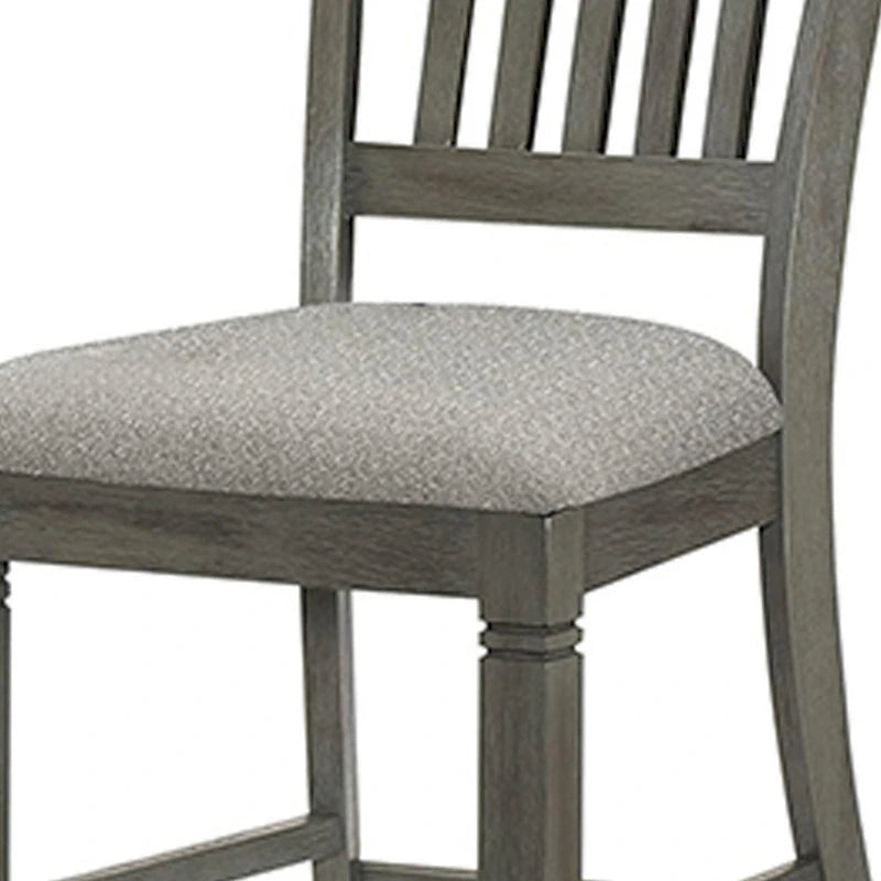 Ensemble de 2 chaises de comptoir de 26 pouces, dossier à lattes, bois gris, assise en tissu