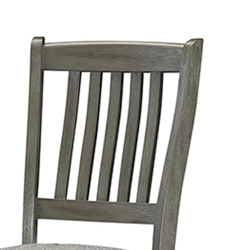 Ensemble de 2 chaises de comptoir de 26 pouces, dossier à lattes, bois gris, assise en tissu