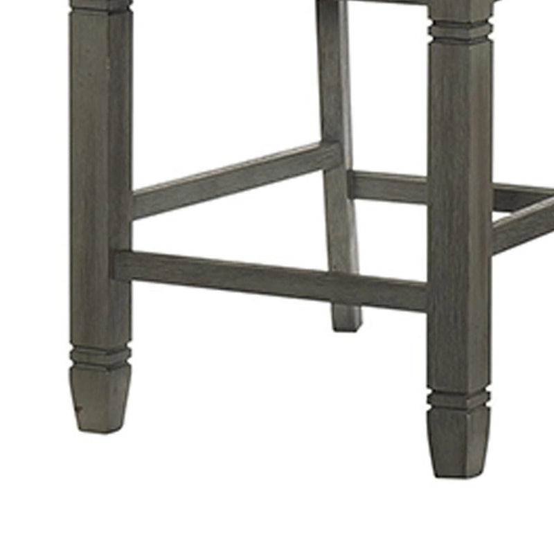 Ensemble de 2 chaises de comptoir de 26 pouces, dossier à lattes, bois gris, assise en tissu