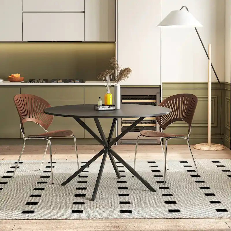 Table à manger ronde à pieds croisés, 47,24 po, style moderne