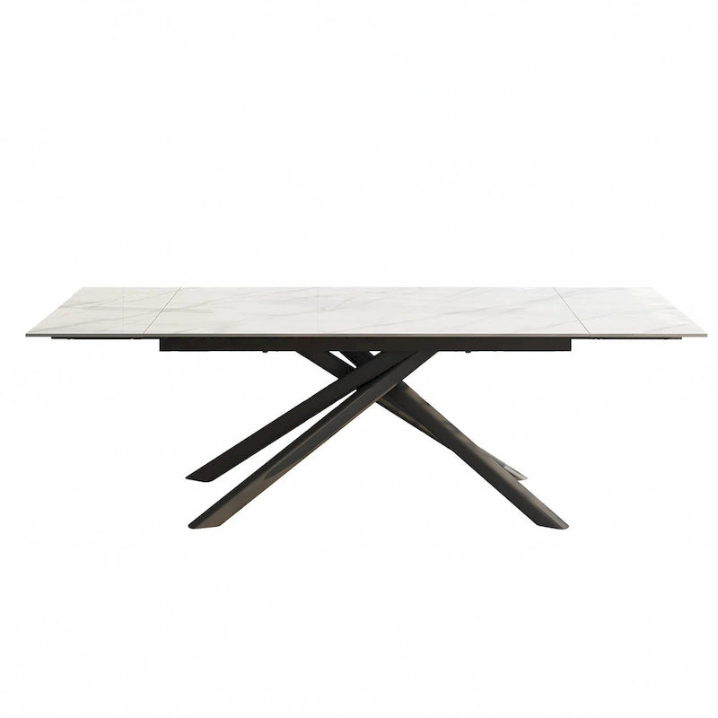 Ensemble de salle à manger rectangulaire extensible en pierre frittée à pieds croisés de 9 pièces avec 8 chaises pour la maison ou la villa