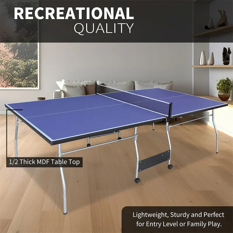 Table de tennis de table pliable de taille moyenne de 2,44 m, 2 raquettes de tennis de table et 3 balles