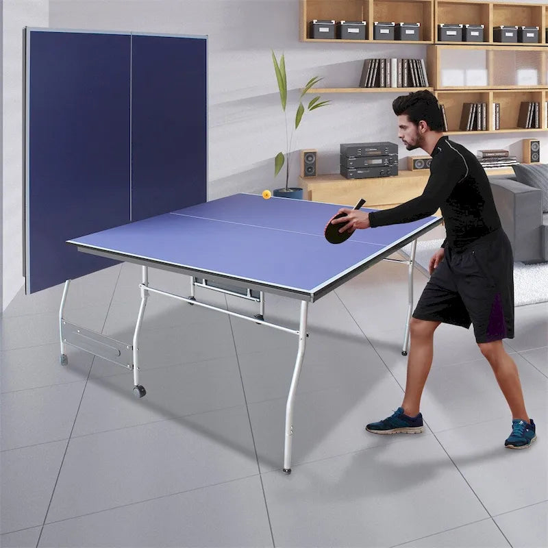 Table de tennis de table pliable de taille moyenne de 2,44 m, 2 raquettes de tennis de table et 3 balles