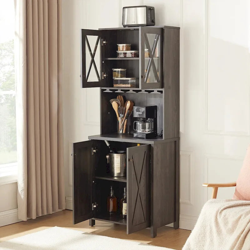 Meuble de bar de ferme, buffet de cuisine ou de salle à manger avec porte-bouteilles