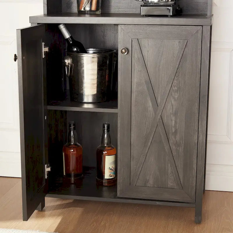Meuble de bar de ferme, buffet de cuisine ou de salle à manger avec porte-bouteilles