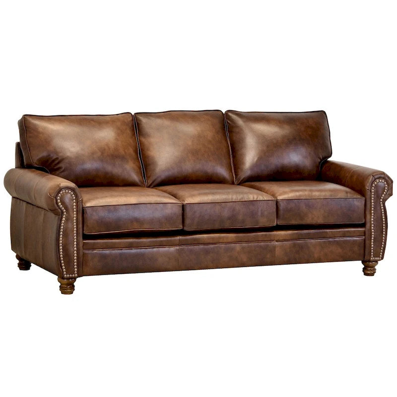 Ensemble canapé et fauteuil en cuir pleine fleur marron Cabot, fabriqué aux États-Unis