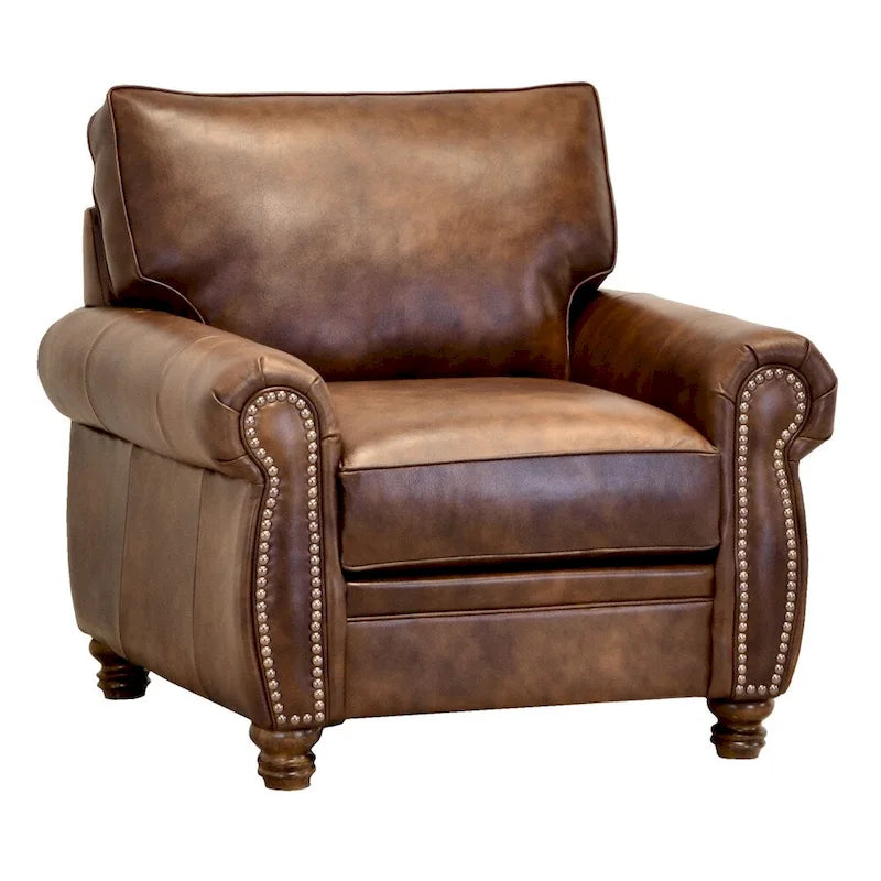 Ensemble canapé et fauteuil en cuir pleine fleur marron Cabot, fabriqué aux États-Unis