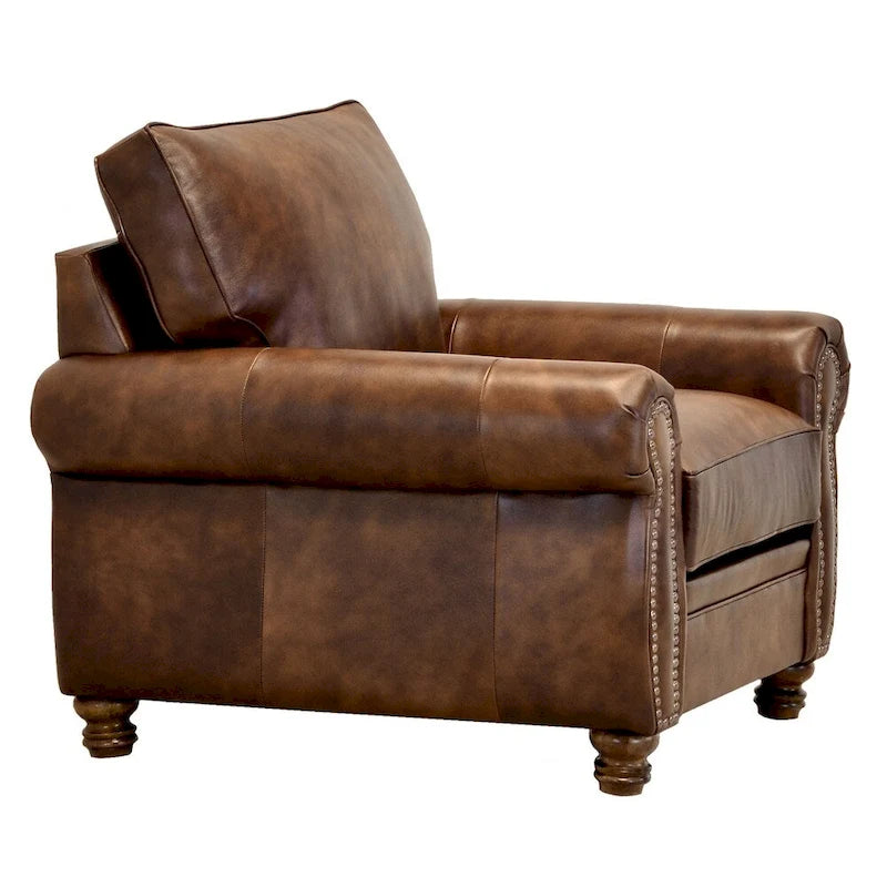 Ensemble canapé et fauteuil en cuir pleine fleur marron Cabot, fabriqué aux États-Unis