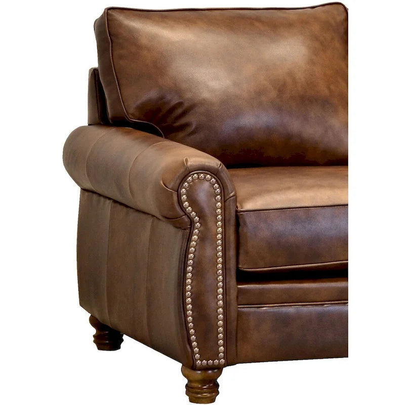 Ensemble canapé et fauteuil en cuir pleine fleur marron Cabot, fabriqué aux États-Unis