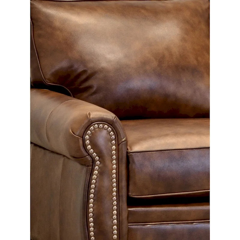 Ensemble canapé et fauteuil en cuir pleine fleur marron Cabot, fabriqué aux États-Unis