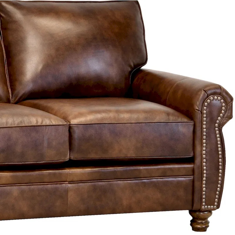 Ensemble canapé et fauteuil en cuir pleine fleur marron Cabot, fabriqué aux États-Unis