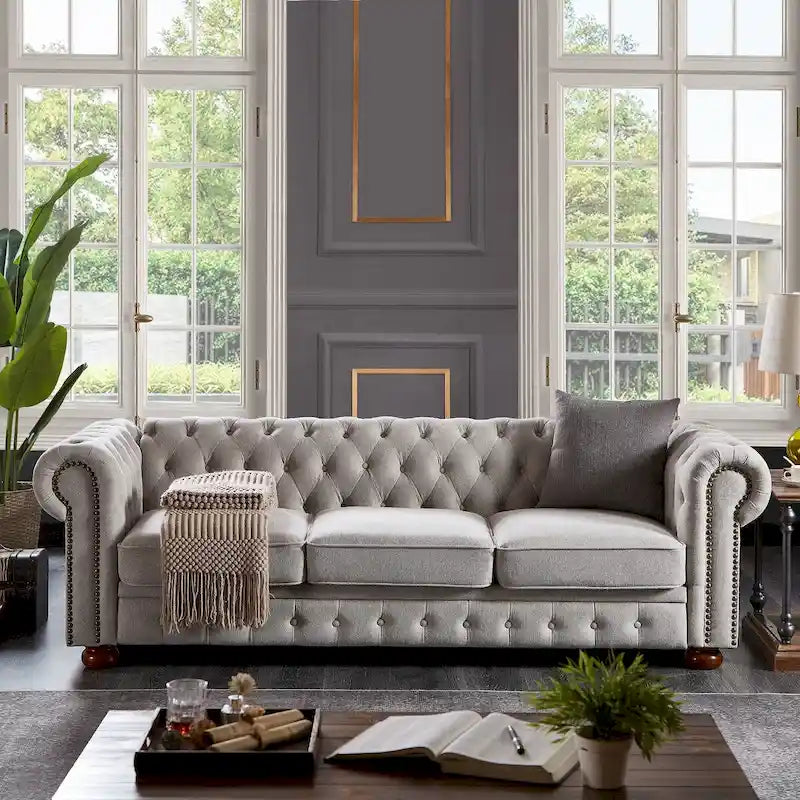 Canapé en tissu de lin Chesterfield